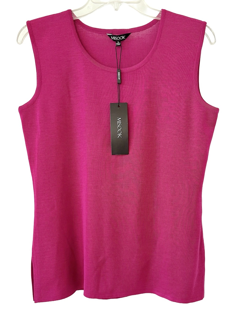 Misook NWT Luxury Classic Knit Tank Top Shell Hot Pink Magenta Scoop Neck Sz S